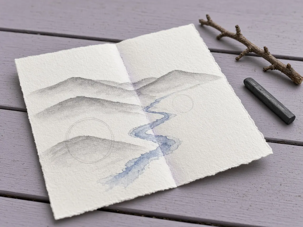 Folded map on a picnic table with pencil circles around a stream crossing